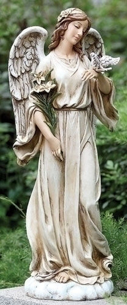 Angel with Dove Garden Statue with a Lily Hand Painted Traditional